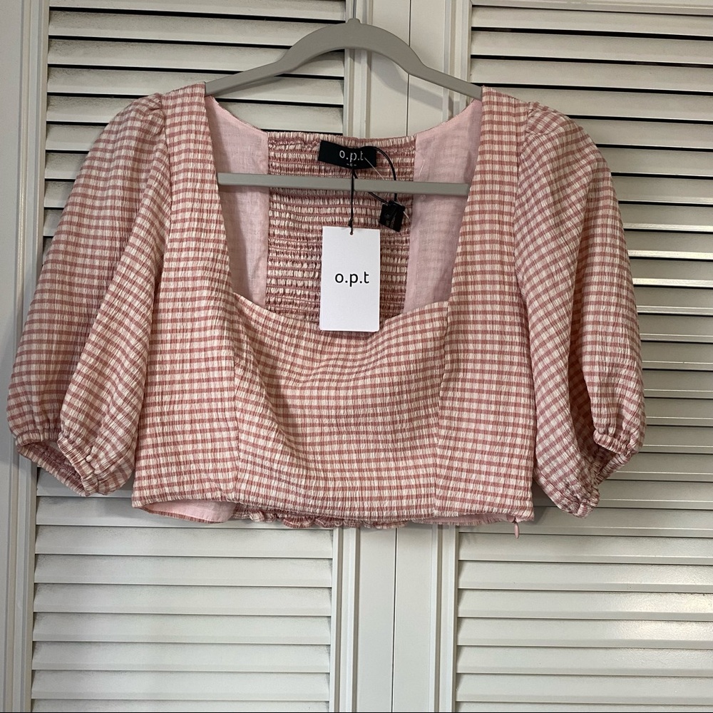 O.P.T Smocked Puff Sleeves Blush Pink Cropped